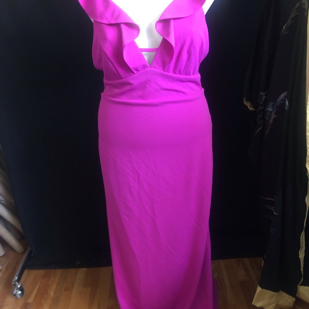 Fuchsia Ruffle V-Neck Maxi Dress - Picture 3 of 4
